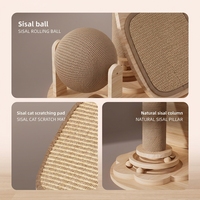 Arbre à chat compact tout-en-un en sisal, griffoir et lit, résistant à l'usure, sans peluches, sans débris, avec boule rotative, jouet pour animaux de compagnie, style mignon