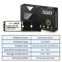 SSD M.2 NGFF SATA 64GB Baru, Panjang Dapat Disesuaikan untuk Ukuran 2242/2260/2280, Nirkabel untuk Laptop dan Penggunaan Hard Drive Eksternal