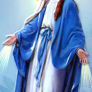 Piatto Decorativo Vintage con Bordo Blu e Stampa Religiosa, Ornamenti per Tavola e Casa - Product Image 3
