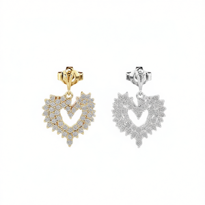 Elegantes Pendientes de Diamantes con Corte de Corazón, Oro Blanco Sólido de 18K, Joyería Fina de Estilo Romántico para Mujer, para Boda - Product Image 1
