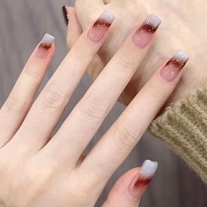 Lot de 24 faux ongles à presser en ABS, design français, longs, carrés, dégradés, avec colle à ongles et emballage élégant pour les doigts - Product Image 1