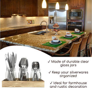 OEM cam turşu kavanozu cam mutfak aleti tutucu sofra takımı Caddy kaşık için gümüş organizatör, bıçaklar ve çatal ile rustik ahşap tepsi - Product Image 4