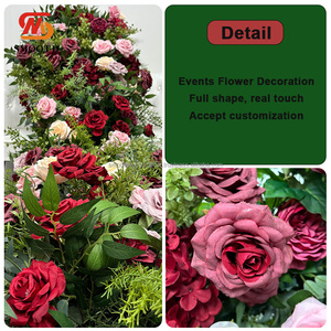 นักวิ่งซุ้มดอกไม้ประดิษฐ์สำหรับงานแต่งงานผ้าคาดอกกุหลาบแดงแบบปรับแต่งได้ - Product Image 3