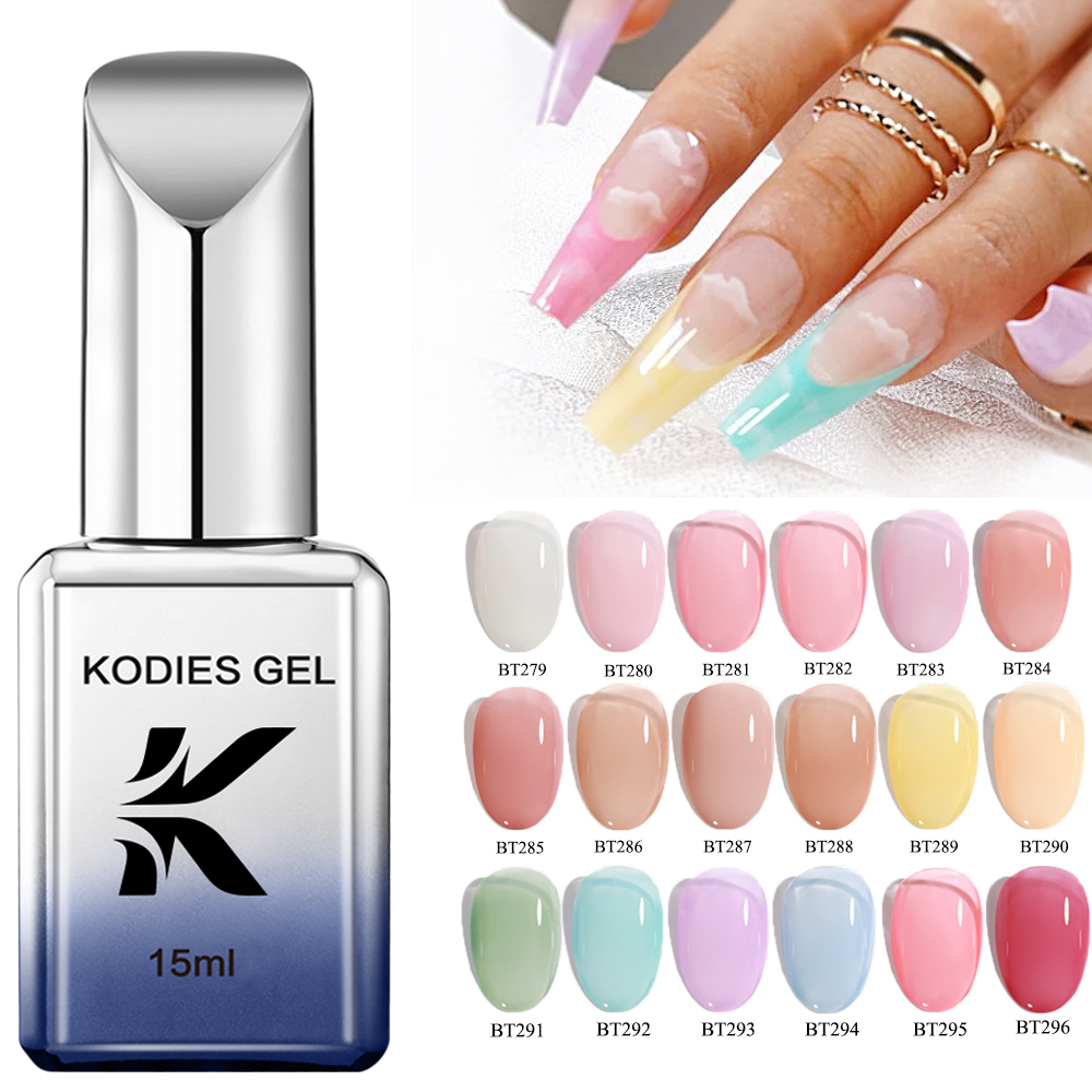 KODIES GEL Летний цветной гель-лак для ногтей Желейная глазурь Полупрозрачный УФ OEM Nude Color Gel Lacce Оптовая цена Nail Stud