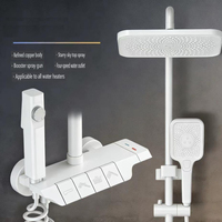 Ensemble de douche de salle de bain contemporain gris anthracite style piano, en acier plastique, avec robinets sur pied chaud/froid et douchette pluie à valve céramique douce, pour hôtels