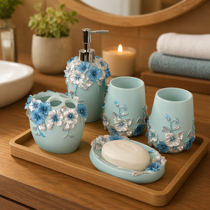<span class=keywords><strong>Set</strong></span> di 5 <span class=keywords><strong>Accessori</strong></span> per il <span class=keywords><strong>Bagno</strong></span> in Resina <span class=keywords><strong>Verde</strong></span> - Product Image 3