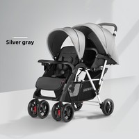 Godma Poussette Double Légère Portable Chariot en Alliage de Lin Sièges Avant Arrière Pliable Nouveau-nés Assis Allongé Deux Pneus Grand