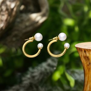 Boucles d'oreilles créoles en acier inoxydable plaqué or avec perles pour femmes, bijoux tendance - Product Image 3