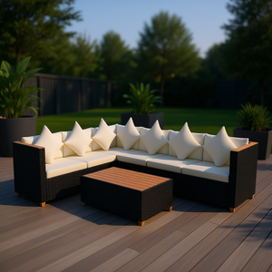 Set di mobili da giardino moderni per esterni, 4 pezzi, in rattan nero con cuscini color crema, design elegante e contemporaneo - Product Image 2