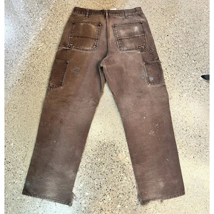 <span class=keywords><strong>Pantaloni</strong></span> in tela di cotone effetto vintage con doppia ginocchiera stile carpentiere, finitura con lavaggio sporco e macchie, alta qualità per abbigliamento outdoor - Product Image 2