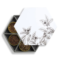 Coffret Cadeau de Thé Personnalisé en Boîtes Métalliques Rondes, Assortiment de Thés Aromatisés, Lot de 6 Boîtes à Fenêtre avec Filtre