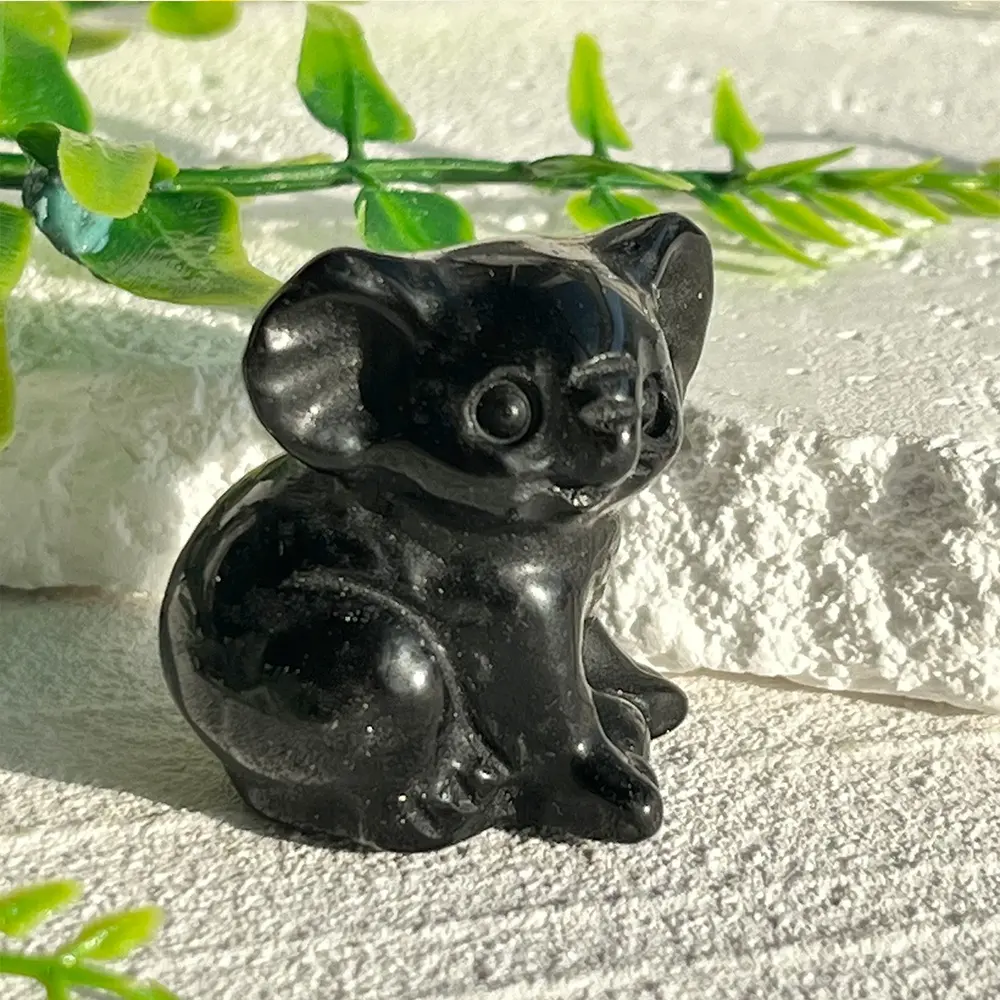 Polierte natürliche Kristallhandwerke spirituelle Energie Heilung Steine Schmuck Obsidian Edelsteine Koala Tierschnitzerei
