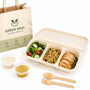 กล่องอาหารแบบแบ่งช่อง 3 ช่อง ยี่ห้อ Fresh Bowl Pulp Molded Meal Prep Container พร้อมฝาปิด เป็นมิตรกับสิ่งแวดล้อม - Product Image 4