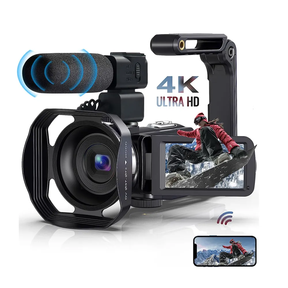 كاميرا فيديو وصوتية متنقلة بكاميرا منخفضة الميزانية كاميرا فيديو احترافية بمستشعر رقمي واحد وعاكس ذي عدسة أحادية وعاكس في درجة وضوح 4K مع ملحقاتها
