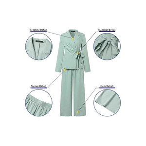 Ensemble tailleur pantalon décontracté vert uni à taille nouée pour femme, tailles S-5XL, style Europe, Amérique, Moyen-Orient, transfrontalier - Product Image 4