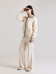 Cárdigan Casual para Mujer, Nuevo, Color Sólido, Lana/Cachemira, Cuello Camisero, Cierre de Cremallera, Conjunto de Suéter Tejido - Product Image 1