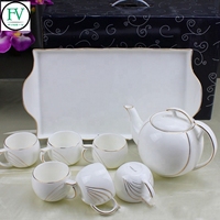 Service à thé chinois blanc pur FINE-V, théière en porcelaine personnalisée, service à café et dîner, bord doré, céramique européenne, tasses de luxe, style nordique