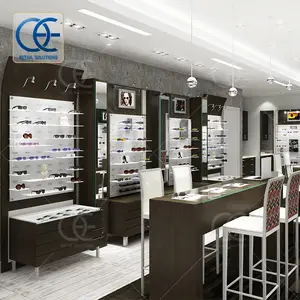 Espositore per occhiali da sole personalizzato in legno per negozio al dettaglio decorazione del negozio ottico e Design del bancone
