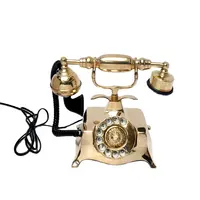 โทรศัพท์ทองเหลืองโบราณโบราณสำหรับตกแต่งบ้านและสำนักงาน,โทรศัพท์สายเก่าหมุนทำงานทำจากทองเหลืองขัดเงา