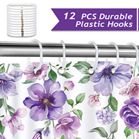 Rideau de douche floral violet aquarelle 72 x 72 po en tissu polyester imperméable et résistant à la moisissure avec 12 crochets