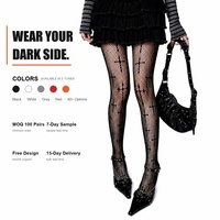 Collants en résille jacquard croisé pour femme, motif gothique punk, en nylon, pour Halloween, vente en gros, en stock, personnalisables OEM