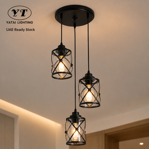 Luminaire suspendu moderne en verre avec cadre en fer noir E27, trois ampoules, pour salle à manger, maison, restaurant, plafond - Product Image 1
