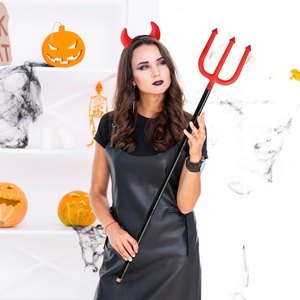 Pafu Halloween Cosplay fiesta Trident tenedor Prop Horror Red Devils cuernos diadema y Pitchfork Trident Demon Kits Set - Product Image 5