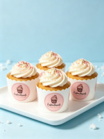 Autocollants ronds roses personnalisés avec illustration UV pour cupcakes - Étiquettes de boulangerie découpées en continu pour l'emballage automatisé des pâtisseries
