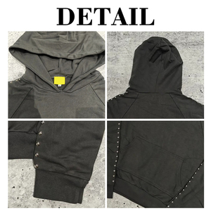 Custom Streetwear Drop Shoulder Boxy Fit French Terry 100% Cotton Zip up Rivet <b>Studded</b> Rhinestone Heavyweight <b>Men</b> Hoodies - Product Image 4