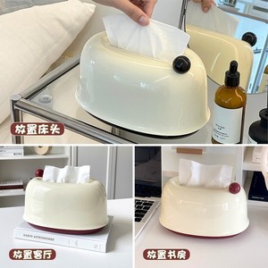 Cream Color Plastic Tissue Box With Spring Mechanism For Home Bedroom <b>Desktop</b> Use - Product Image 2