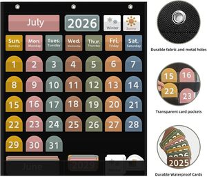 2026 Large Boho <b>Calendar</b> Pocket Chart with 96 Cards for Classroom, Black Monthly <b>Calendar</b> and Weather Pocket Chart - Product Image 4