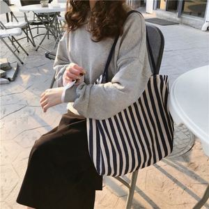 <b>Canvas</b> Lining Shoulder Bag Korean Classic Retro Striped Bag Customized Closure Large Capacity Fashion <b>Canvas</b> Bag for Street - Product Image 2