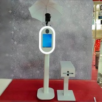 Photo Booth Logam dengan Layar Sentuh 14 Inci dan Mini PC, Lampu LED Ring Kompatibel dengan Lampu Flash untuk Acara Pernikahan dan Sewa Pesta