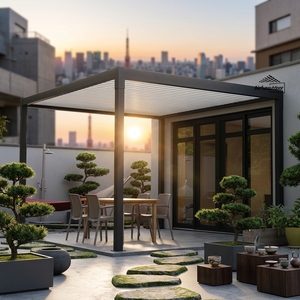 Pergola Autoportante in Alluminio Airfun con Tetto Retrattile Motorizzato a Lamelle, LED, Bioclimatica, Ecologica e Resistente al Vento per <span class=keywords><strong>Giardino</strong></span> - Product Image 3