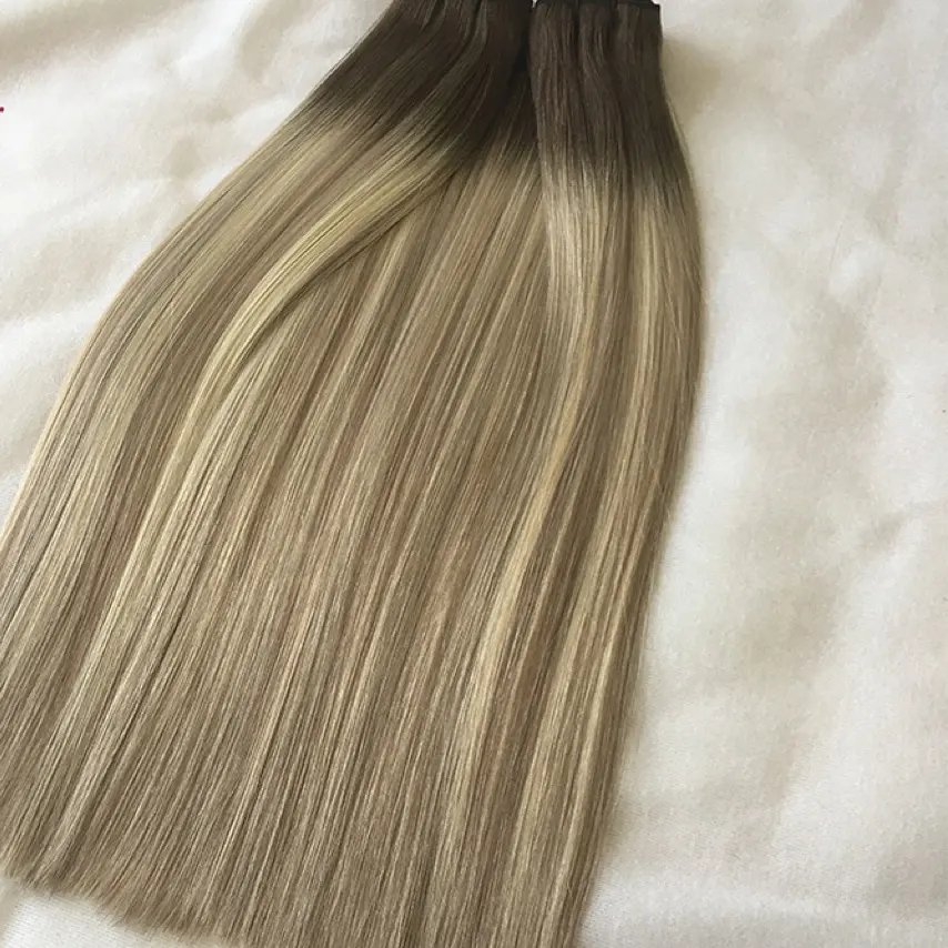 Salon quality Russian Hair Hand Tied Weft Double Drawn Machine Genius Weft Hair Extensions