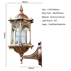 Applique murale LED rétro extérieure en aluminium, étanche et antirouille, E27, pour jardin, portail, cour, couloir, villa, balcon résidentiel - Product Image 6