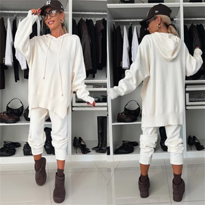 Vêtements pour femmes, nouveau costume automne-<span class=keywords><strong>hiver</strong></span>, couleur unie, sweat-shirt à capuche ample, <span class=keywords><strong>ensemble</strong></span> deux pièces - Product Image 5