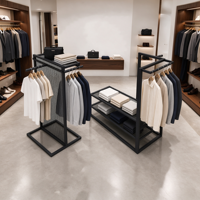Présentoir à vêtements KED personnalisable en treillis métallique noir avec double tringle de suspension et étagères en maille - Montage facile