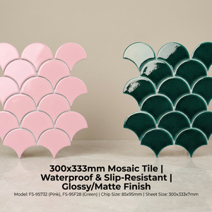 Piastrelle a Mosaico in Porcellana Smaltata Lucida a Forma di Ventaglio con Effetto Squama di Pesce, Colori Misti, per Pareti del Bagno, Rivestimenti Cucina, Progetti Doccia Hotel - Product Image 1