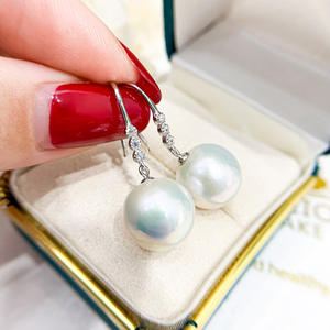 S925 <b>Silver</b> DIY <b>Pearl</b> <b>Earrings</b> Accessory Simple Zircon <b>Silver</b> Ear Ring with 8-12mm Round Beads 21285 - Product Image 1