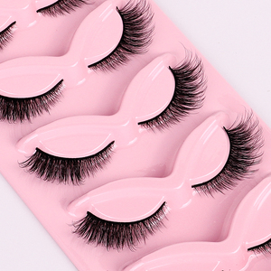 Faux cils Foxy Winged Cat Eye, 5 paires, en bande, effet vison, faits à la main, auto-adhésifs, phosphorescents pour le maquillage - Product Image 4