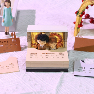 <strong>Happy</strong> Wedding Couple 3D <strong>Tear</strong> Off Memo Pad Bride and Groom Flower Wreath Figure Model Desk Calendar for Wedding Give Away - Product Image 2