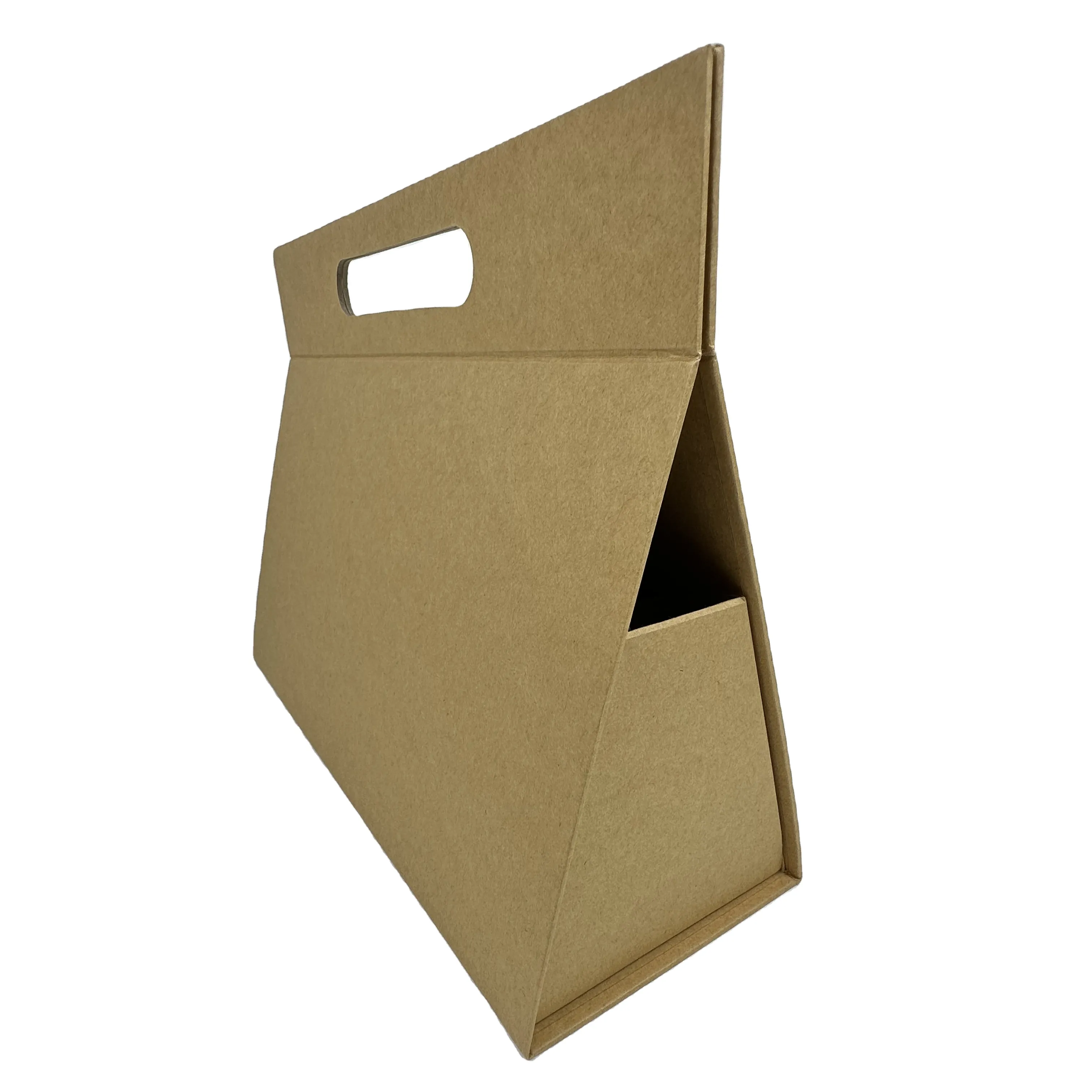 Desenho de papel Kraft marrom saco de alça para garrafa de vinho caixa de presente logotipo personalizado de luxo