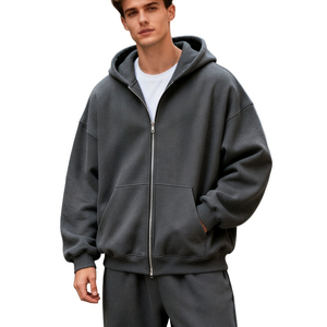 Sudadera con Capucha Personalizada de Felpa de Algodón de 380 Gsm, Gruesa, para Hombre, Lisa, de Alta Calidad, con Corte Cuadrado, Hombros Caídos y Cremallera, Modelo TKAN597 - Product Image 2