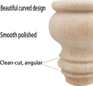 Pieds de meubles en bois massif hauts pieds de <span class=keywords><strong>chignon</strong></span> inachevés pour armoire canapé pouf meuble TV commode ensemble de 4 - Product Image 3