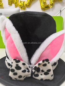 Chapeau drôle de Pâques fantaisie <span class=keywords><strong>chapelier</strong></span> <span class=keywords><strong>fou</strong></span> personnalisé chapeaux seau noir oreille de lapin chapeau haut de forme avec oreilles de lapin en peluche - Product Image 3