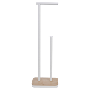 <span class=keywords><strong>Portarotolo</strong></span> <span class=keywords><strong>da</strong></span> <span class=keywords><strong>terra</strong></span> bianco autoportante con base quadrata <span class=keywords><strong>in</strong></span> <span class=keywords><strong>legno</strong></span> e porta salviette di ricambio per casa e hotel - Product Image 5