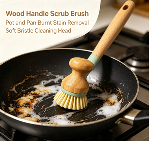 Eco-Friendly Bamboo Palm <b>Scrub</b> <b>Brush</b> New Design Wooden Cleaning Handle for Kitchen Sink Toilet Bathroom Use Household Use - Product Image 5