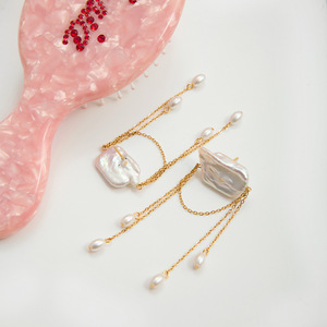 Pendientes de Perlas de Agua Dulce con Diseño de Borla, Grado AAA, Acero Inoxidable, Joyería Geométrica para Mujer, para Fiestas - Product Image 4