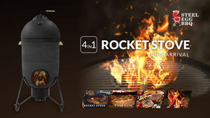 Réchaud à fusée SEB 4-en-1 en acier inoxydable, barbecue au charbon de bois |   Four à <span class=keywords><strong>pizza</strong></span> fumoir BBQ portable pour jardin, patio, balcon, extérieur - Product Image 2